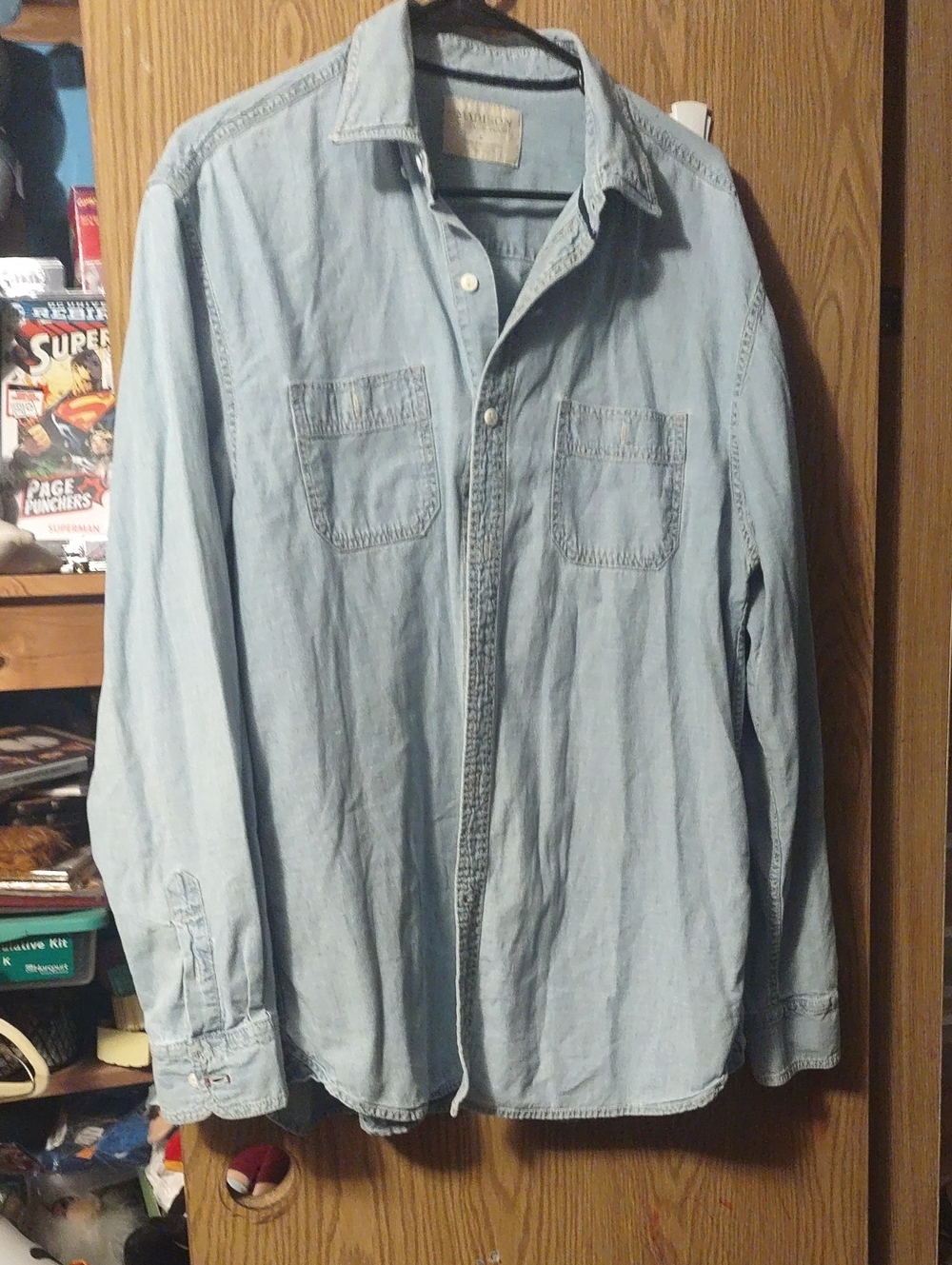 Madison Light Blue Denim Button-Down Long Sleeve Shirt